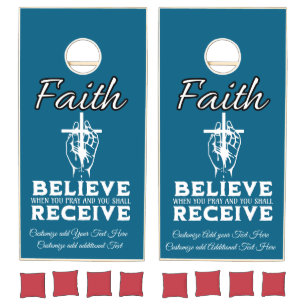 Modern FAITH Blue and White Cornhole Set