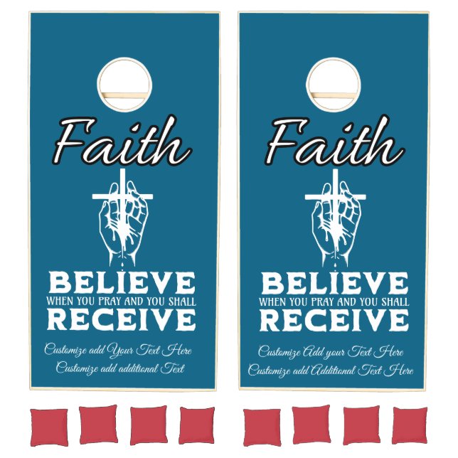 Modern FAITH Blue and White Cornhole Set (Set)