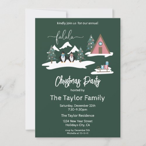 Modern Falala Cute Penguin Christmas Dinner Party  Invitation