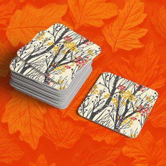 Modern Fall Abstract Scandinavian Square Paper Coaster