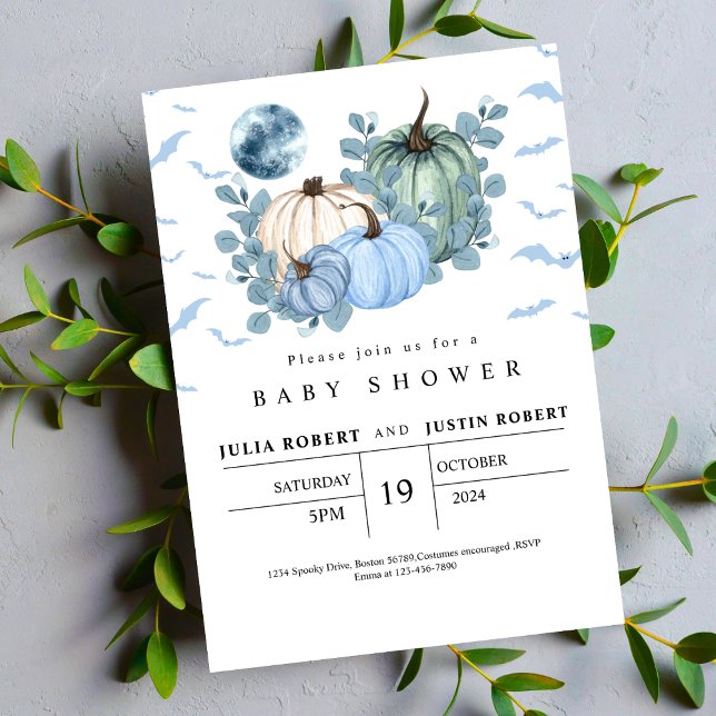  modern fall autumn blue pumpkin boy baby shower invitation (Creator Uploaded)