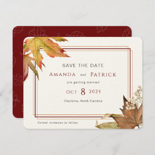 Modern Fall Autumn leaves elegant save the date
