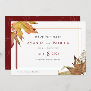 Modern fall autumn leaves garden wedding save the date