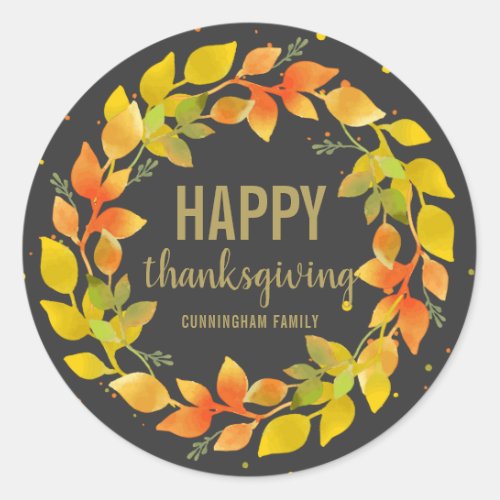 Modern Fall Autumn Leaves Wreath   Thanksgiving Classic Round Sticker