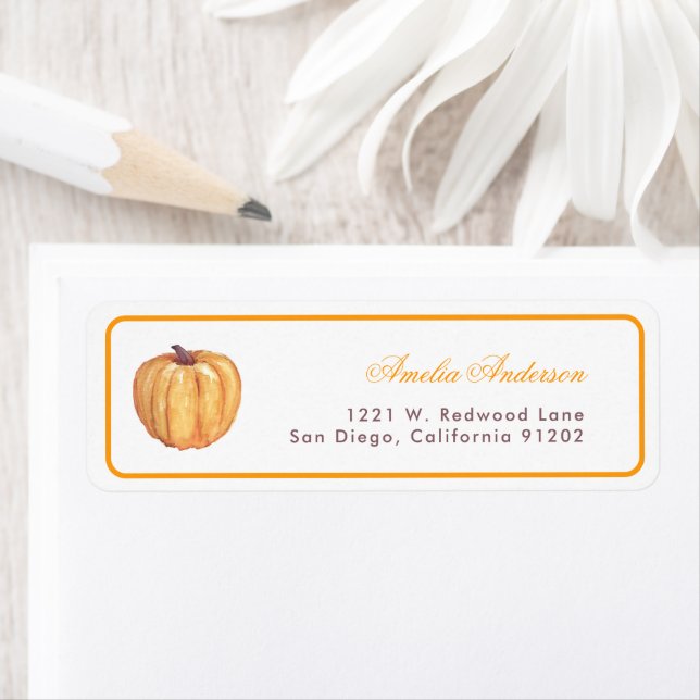 Modern Fall Autumn Pumpkin Return Address Label (Insitu)