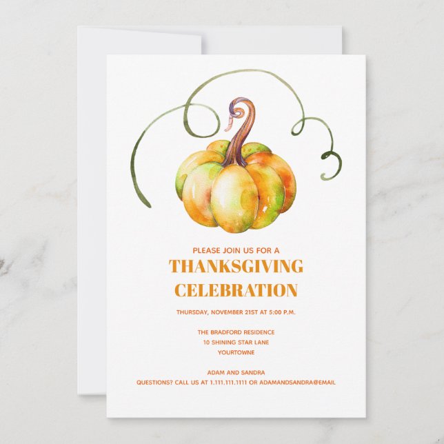 Modern Fall Autumn Pumpkin Thanksgiving Invitation (Front)