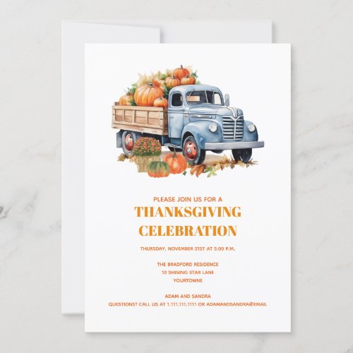 Modern Fall Autumn Pumpkin Thanksgiving Invitation