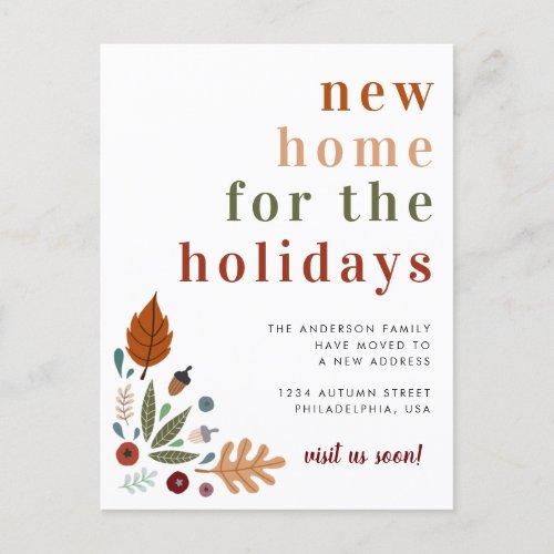 Modern Fall Autumn Thanksgiving Holiday Moving Announcement Postcard