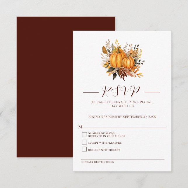Modern Fall Autumn Wedding Pumpkin Response Card (Front/Back)