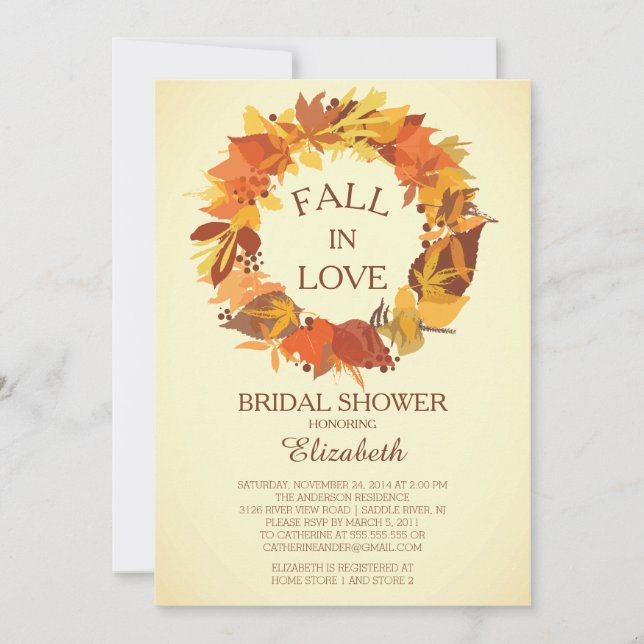 Modern Fall Autumn Wreath Bridal Shower Invitation (Front)
