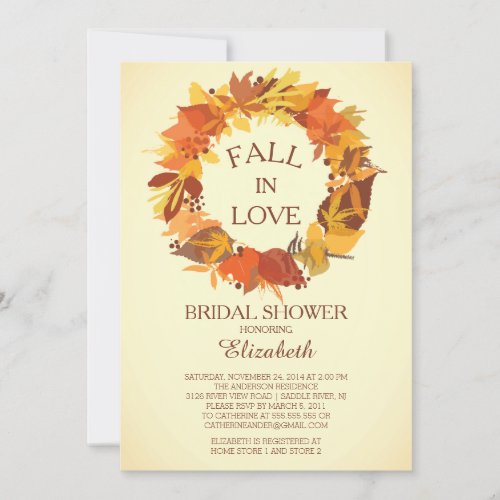 Modern Fall Autumn Wreath Bridal Shower Invitation