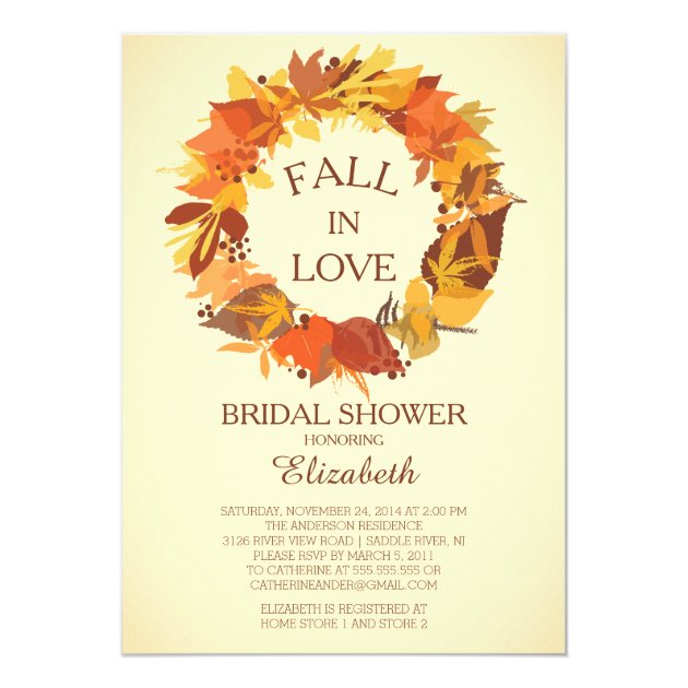 Modern Fall Autumn Wreath Bridal Shower Invitation