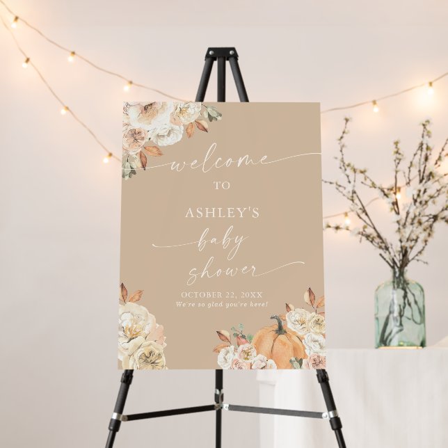 Modern Fall Baby Shower Welcome Sign, Pumpkin Fall Foam Board (In Situ (Stand))