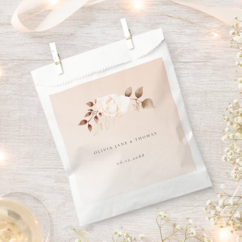 Modern Fall Blush Brown Floral Wedding Favor Bag