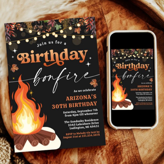 Modern Fall Bonfire Birthday, Bonfire Bash Invitation (Modern Fall Bonfire Birthday, Bonfire Bash Invitation)