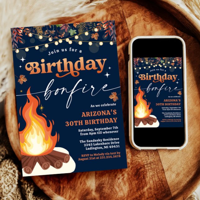 Modern Fall Bonfire Birthday, Bonfire Bash Invitation (Modern Fall Bonfire Birthday, Bonfire Bash Invitation)