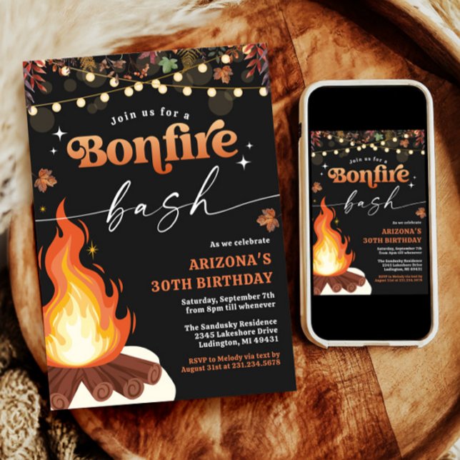 Modern Fall Bonfire Invitation, Bonfire Bash Invitation (Modern Fall Bonfire Invitation, Bonfire Bash Invitation)