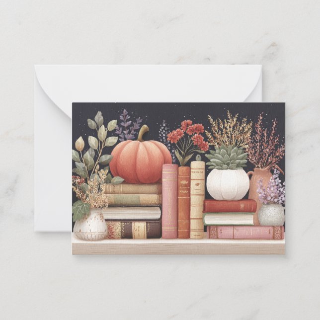 Modern Fall Botanical Books Note Card (Back)