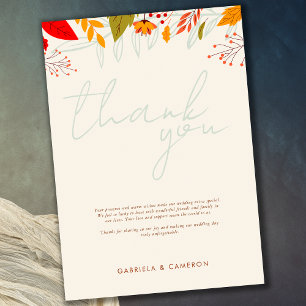Modern Fall Bright Floral Simple Ivory Wedding Thank You Card