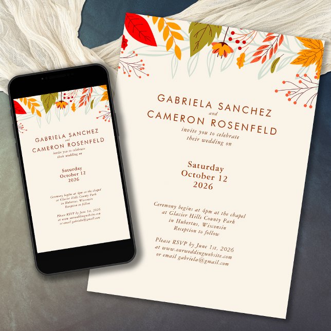 Modern Fall Bright Floral Simple Photo Wedding Invitation (Creator Uploaded)