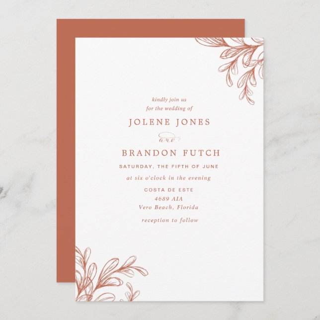 Modern Fall Burnt Orange Wedding Invitation (Front/Back)