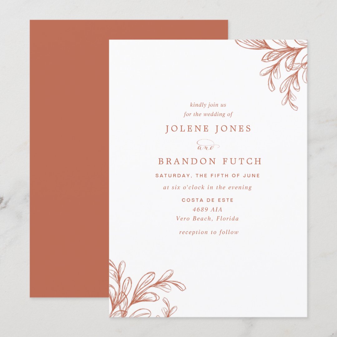 Modern Fall Burnt Orange Wedding Invitation | Zazzle
