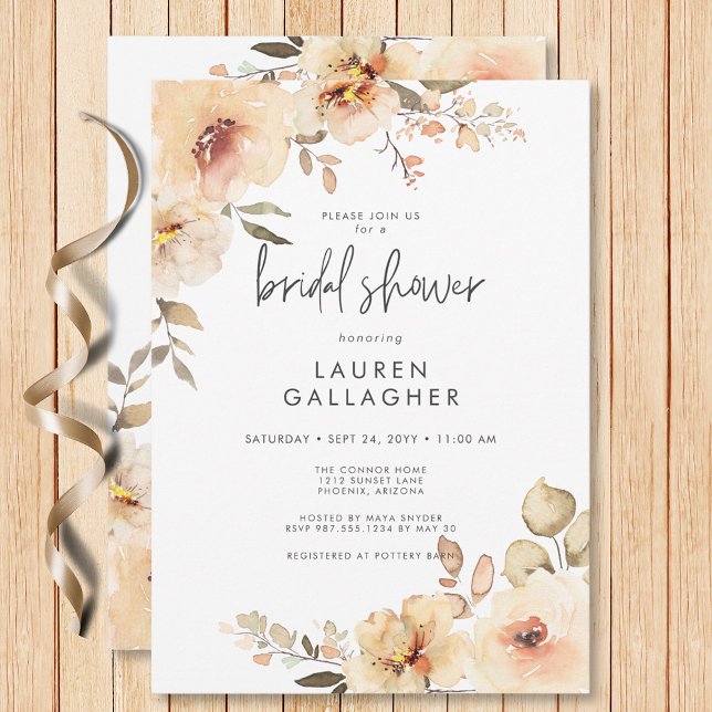 Modern Fall Champagne Floral Frame Bridal Shower Invitation (Modern Fall Champagne Floral Frame Bridal Shower Invitation)