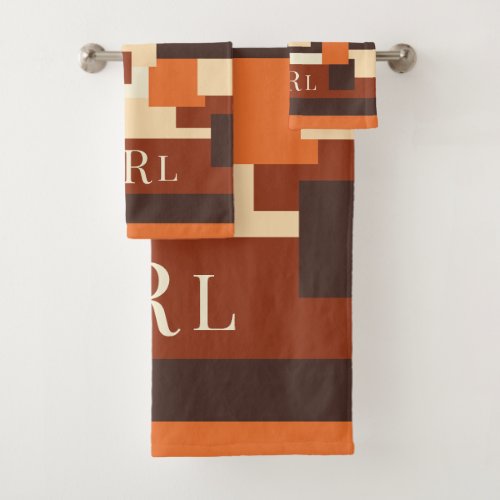 Modern Fall Color Block Personalized Bath Towel Set