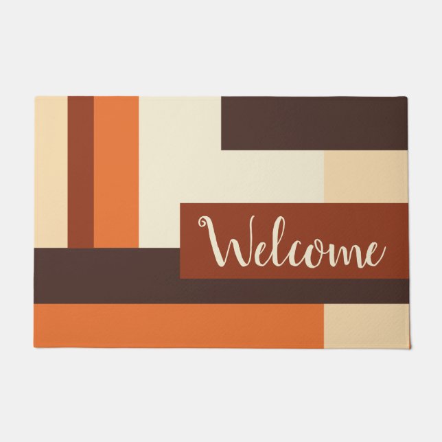 Modern Fall Color Block Personalized Doormat (Front)