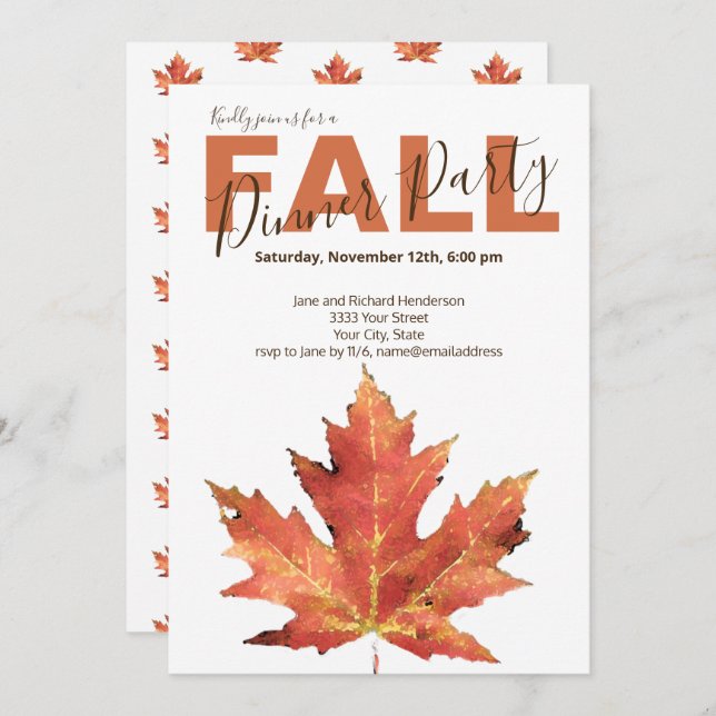 Modern Fall Dinner Party Invitation (Front/Back)