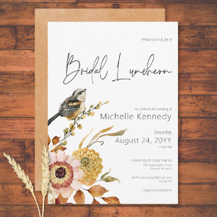 Modern Fall Floral & Bird Bridal Luncheon Invitation
