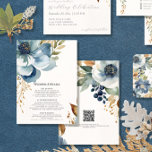 Modern Fall Floral Elegant Blue and Ivory Details Invitation
