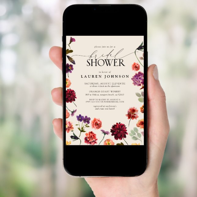 Modern Fall Floral Garden Terracotta Bridal Shower Invitation (Front Digital)