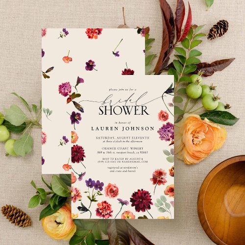 Modern Fall Floral Garden Terracotta Bridal Shower Invitation