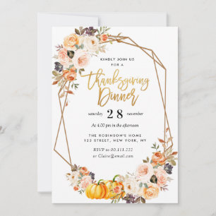 Modern fall floral geometric thanksgiving dinner invitation