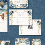 Modern Fall Floral Navy Blue Ivory Rust Wedding RSVP Card