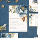 Modern Fall Floral Navy Dusty Blue Ivory Wedding Invitation