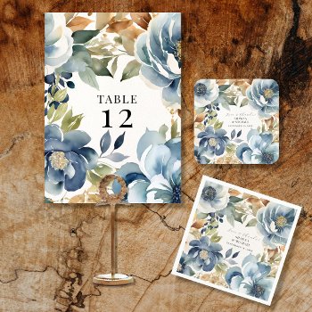 Modern Fall Floral Navy Dusty Blue Wedding Menu Invitation by ModernStylePaperie at Zazzle