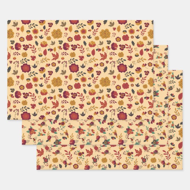 Modern Fall Floral Pattern Wrapping Paper Sheets (Set)