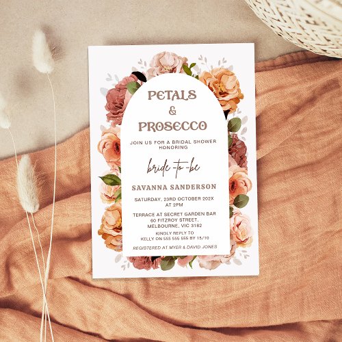 Modern Fall Floral Petals Prosecco Bridal Shower Invitation