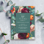 Modern Fall Floral Teal 50th Birthday Party Invitation<br><div class="desc">A modern fall floral birthday party invitation in a with rich jewel tone color palette of teal, burgundy red, russet orange, and blush pink creates a lovely floral border surrounding your text. These colors are often used from late-summer into fall and through the winter months. A thin handwritten script type...</div>