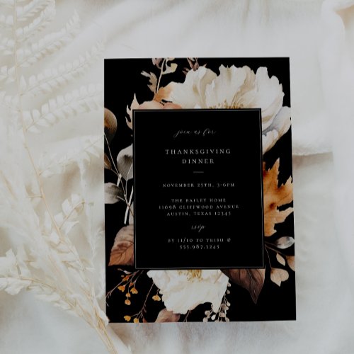 Modern Fall Floral Thanksgiving Dinner Party Invitation