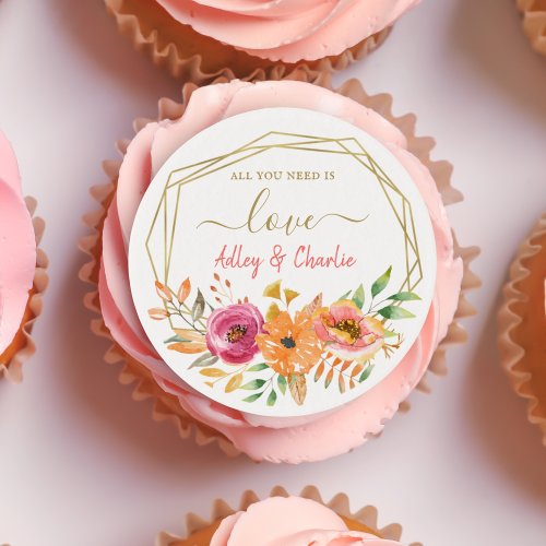 Modern fall floral wedding cupcake toppers edible frosting rounds