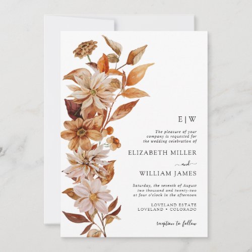 Modern Fall Floral Wedding Invitation