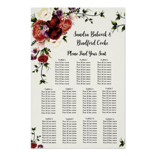 Modern Fall Floral Wedding Seating Chart