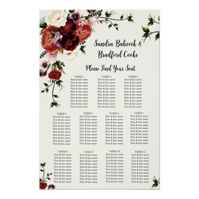 Modern Fall Floral Wedding Seating Chart (Front)