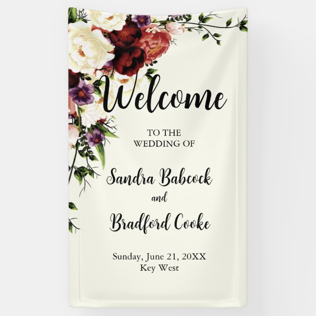Modern Fall Floral Wedding Welcome sign  (Vertical)