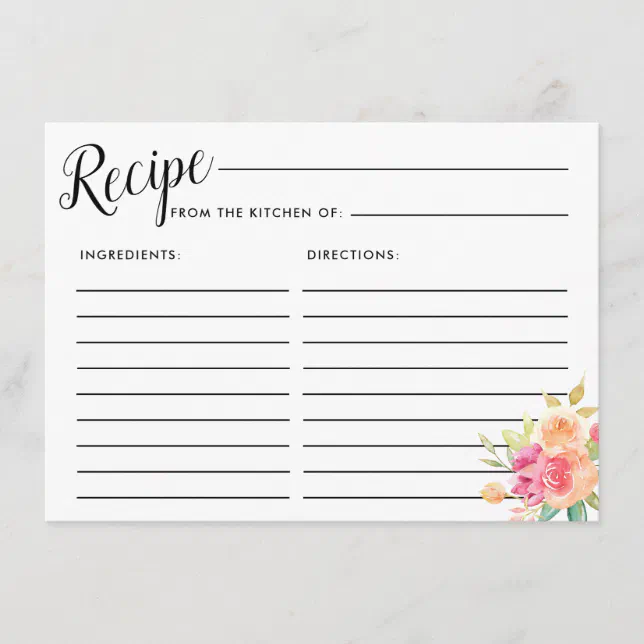 Modern Fall Flower Bridal Shower Recipe Card Zazzle