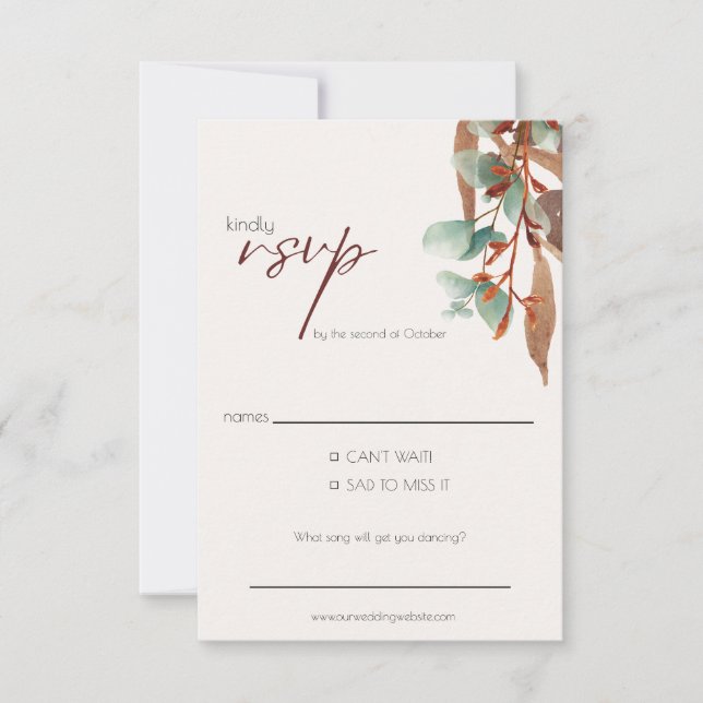 Modern Fall Foliage Autumn Wedding RSVP Card (Front)
