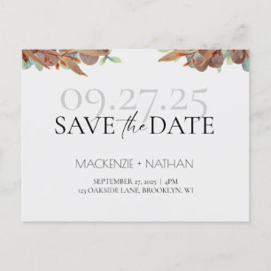 Modern Fall Foliage Autumn Wedding Save The Date Announcement Postcard